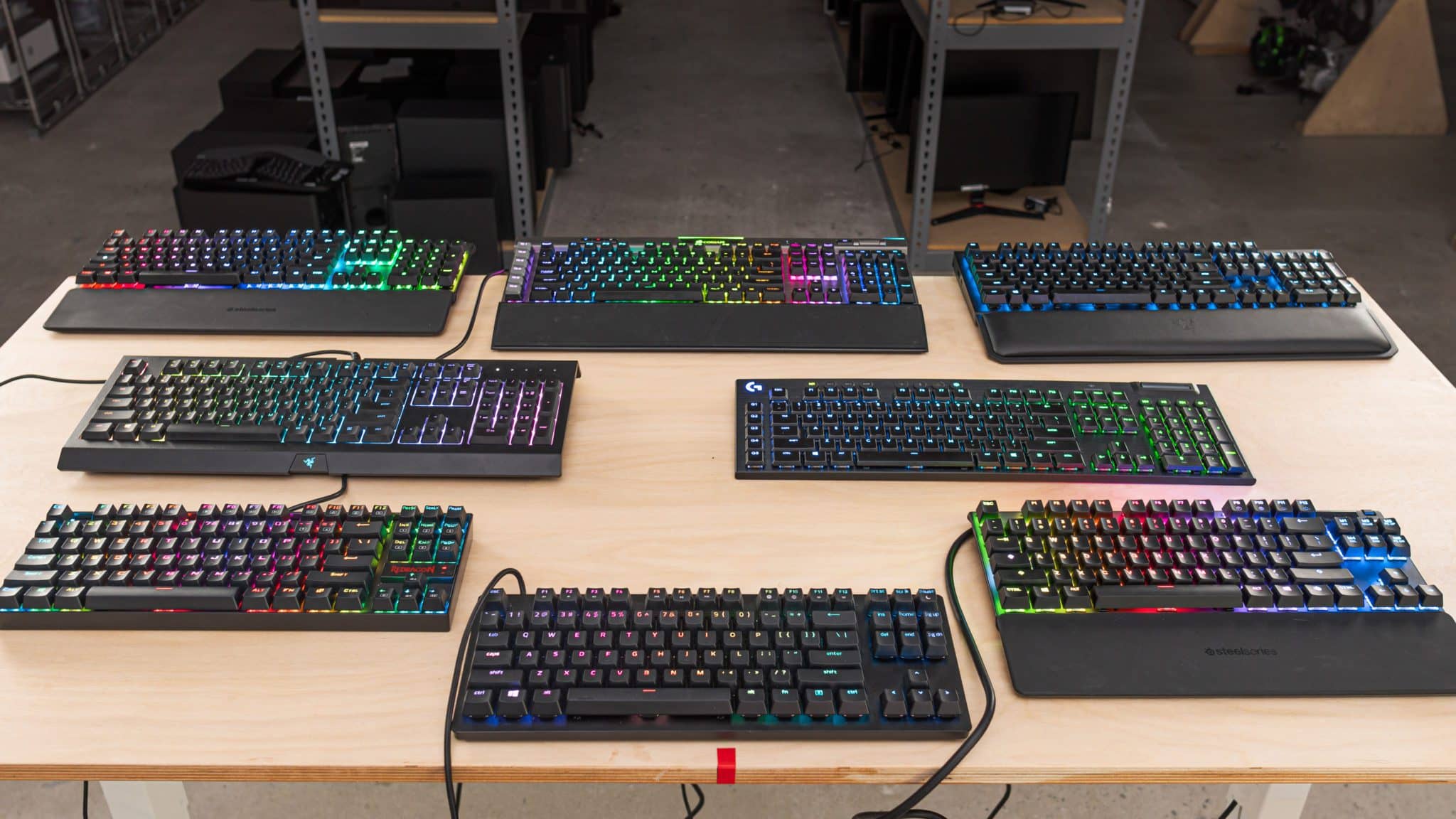 gaming keyboards on a table
