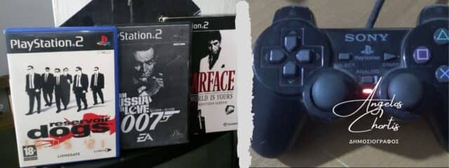 Βιντεοπαιχνίδια PS2 και Sony χειριστήριο DualShock 2.