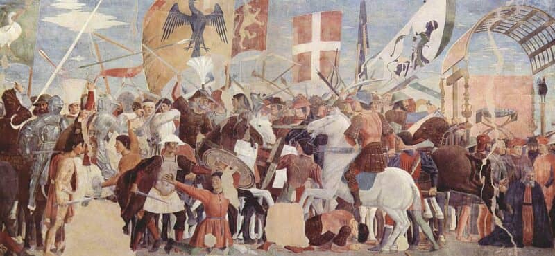 Μάχη μεταξύ του στρατού του Ηρακλείου και των Περσών υπό τον Χοσρόη Β΄. Τοιχογραφία του Piero della Francesca, 1452