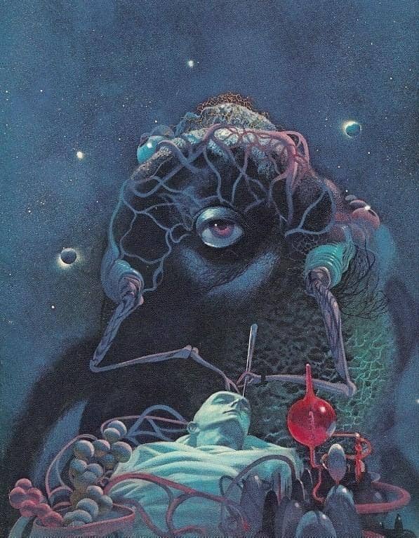 Εξώφυλλο του βιβλίου <em>The Aliens Among Us</em> (1969) του James White, ζωγραφισμένο από τον Paul Lehr.