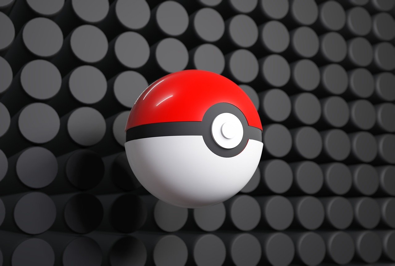 Κλασσική Pokéball μπροστά από γκρι με μαύρο φόντο με κουκίδες