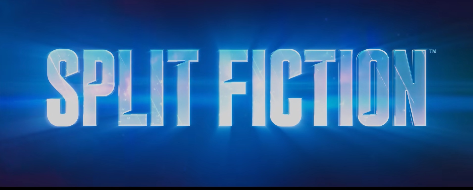 Split Fiction logo γραμμένο με γαλάζιο φως σε μπλε φόντο