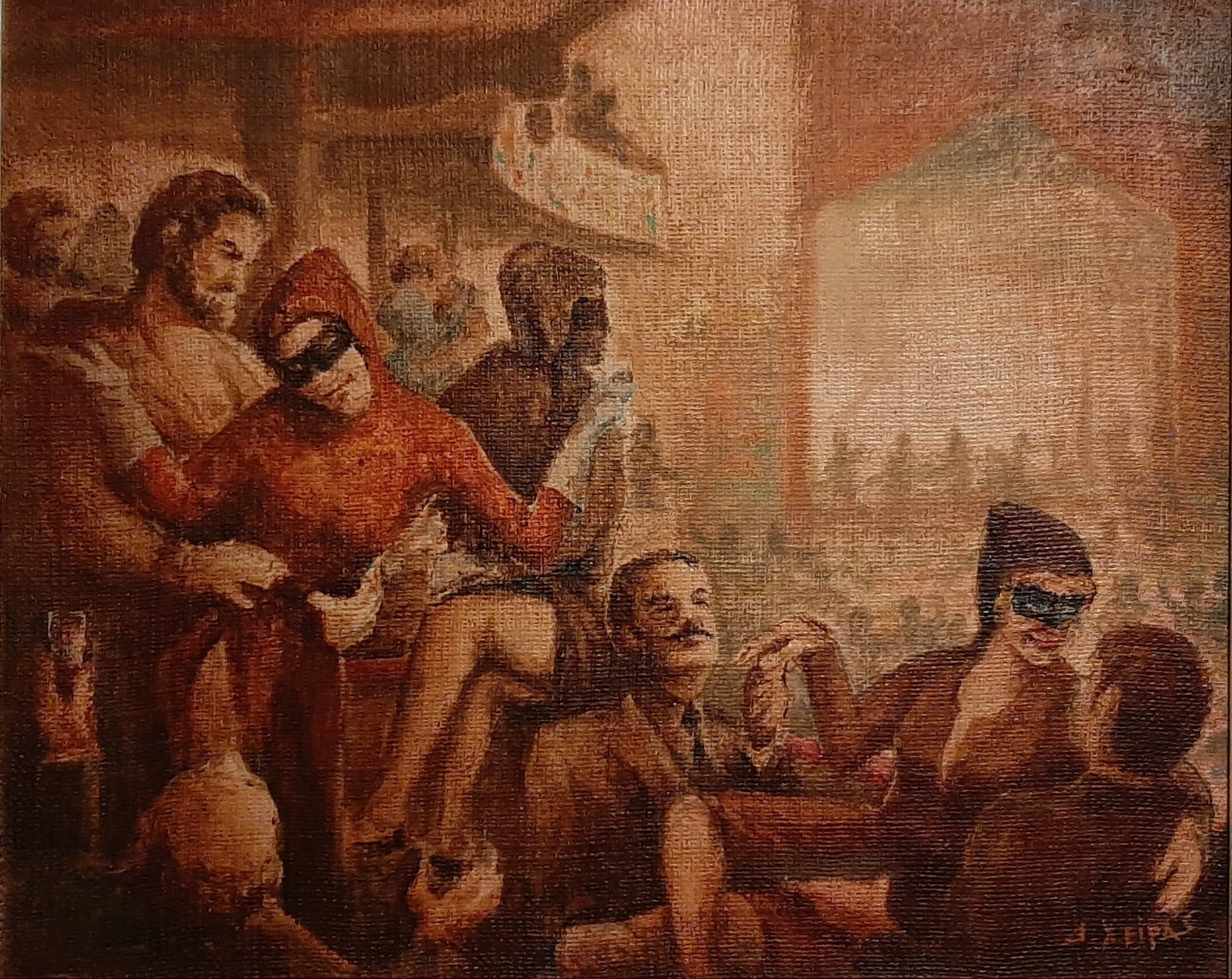 Το έθιμο των Μπουρμπουλιών σε ζωγραφικό πίνακα | Πηγή Εικόνας: Δημοτική Πινακοθήκη Πατρών