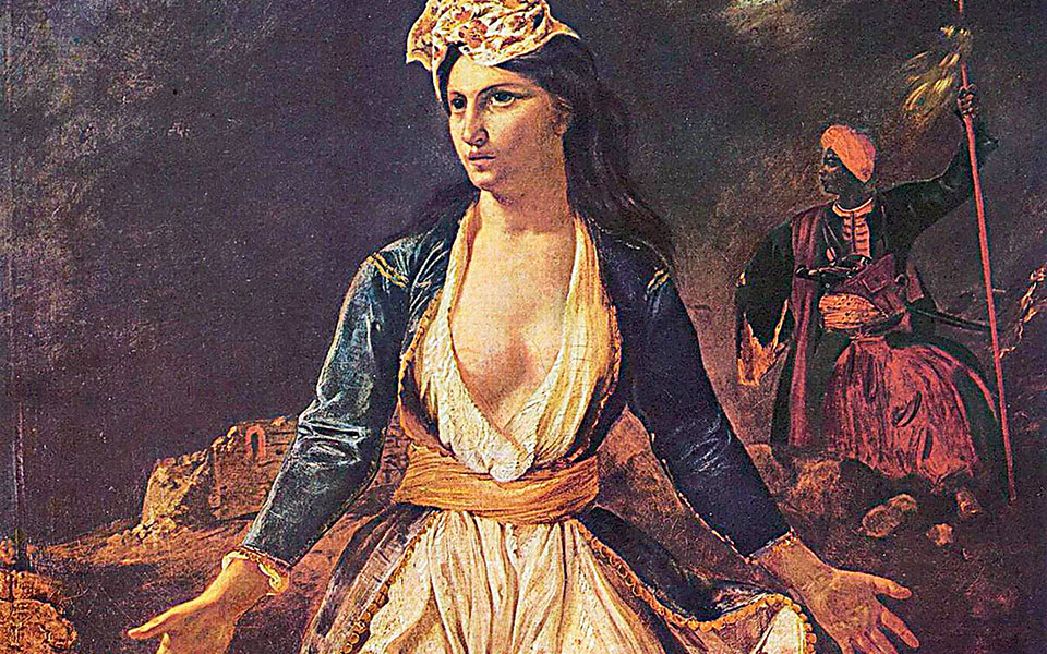 Απεικόνιση της Ελλάδας και του Οθωμανού στρατιώτη στο έργο του Γάλλου ζωγράφου.